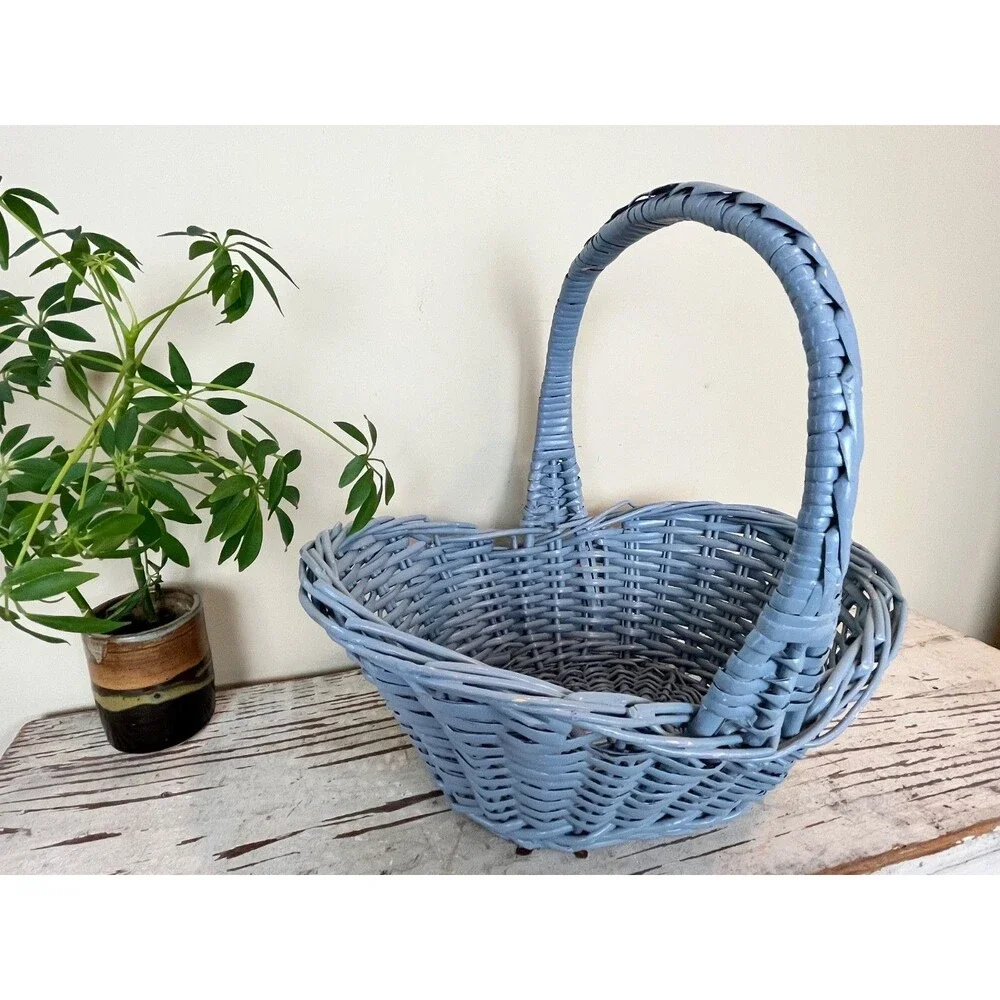 Vintage Primitive Grey Blue Rustic Buttocks Baskets (Set Of 2) Farmhouse Decor